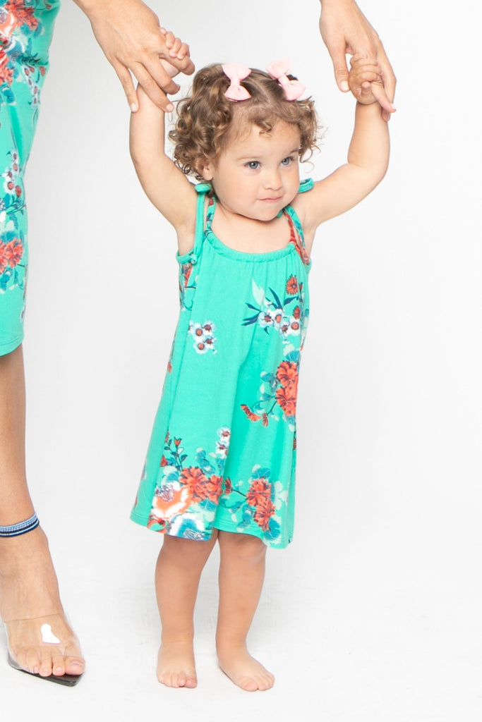 Arielle Mini Floral Dress - Teal - BUMP BIDDY