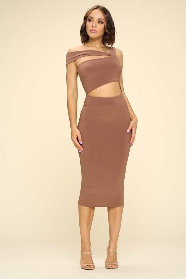 WinWin Dresses Biddy Babe - Sheena Cutout Midi Dress - Brown