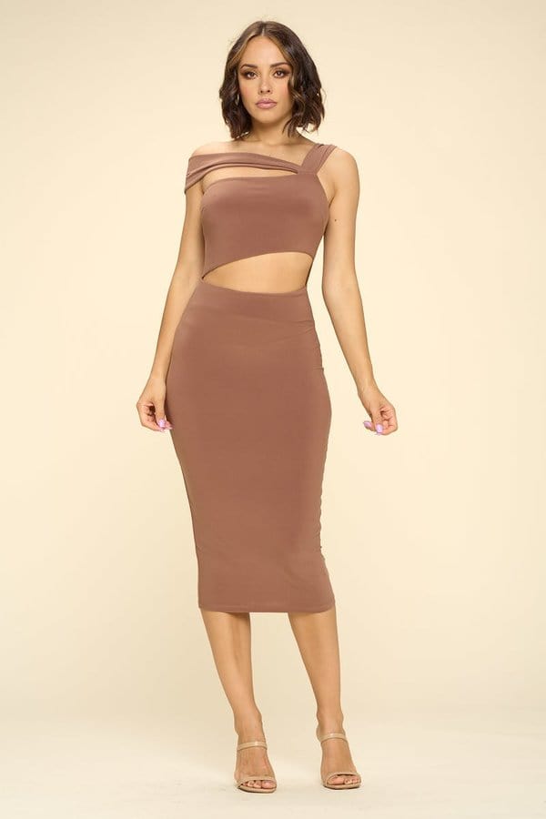 WinWin Dresses Small / Brown Biddy Babe - Sheena Cutout Midi Dress - Brown