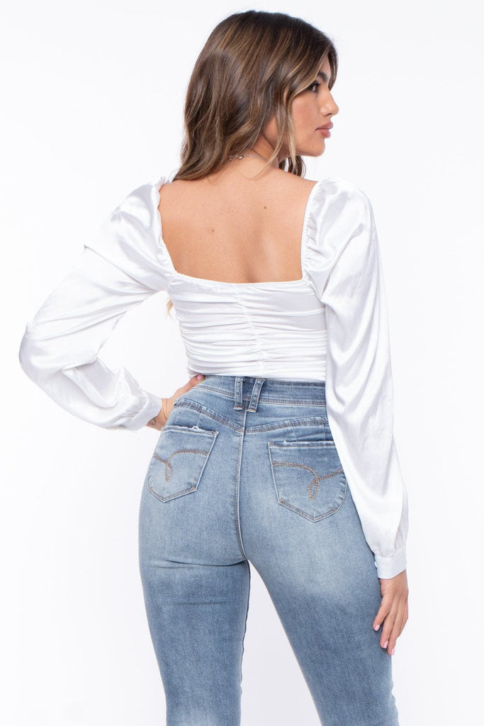 Harmony Lace Up Long Sleeve Crop Top- White - BUMP BIDDY