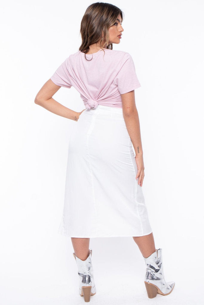 Ivy Woven Ruched Midi Skirt - Off White - BUMP BIDDY