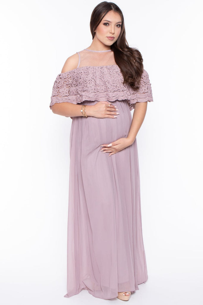 Maniju Dresses Small Maternity Angelina Cold Shoulder Gown - Lavender