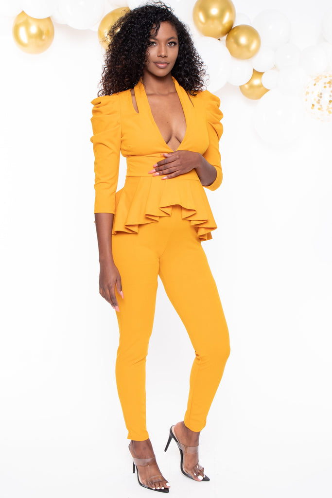 Gibiu Jumpsuits & Rompers Small / Mustard Maternity Carlita Puff Sleeve Jumpsuit - Mustard