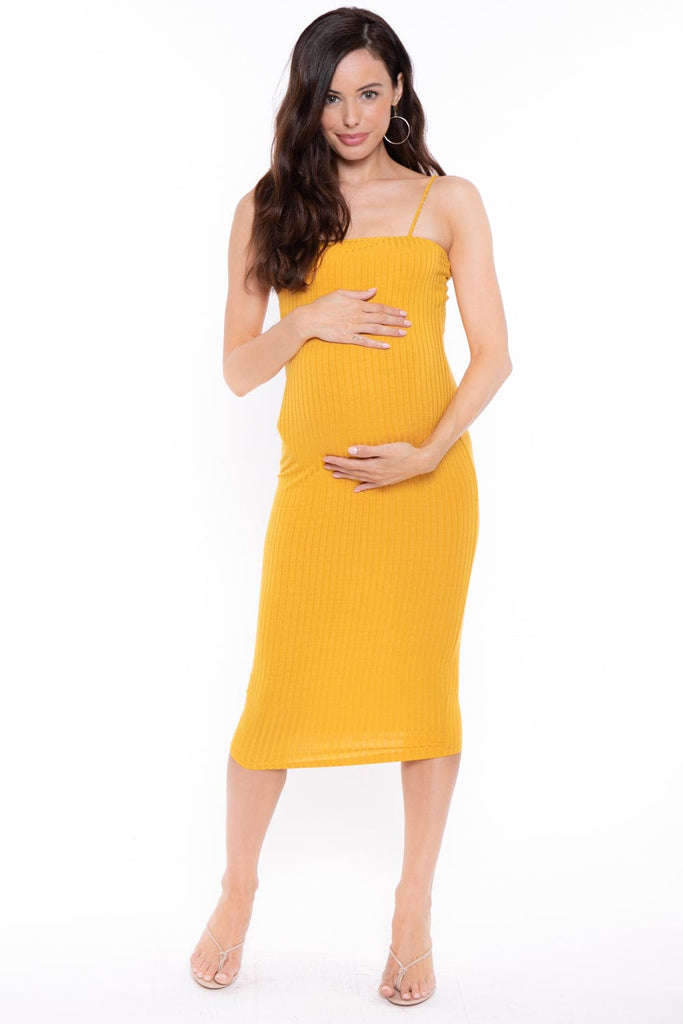 Hearts & Hips Dresses Maternity Cyndi Rib Midi Dress - Yellow