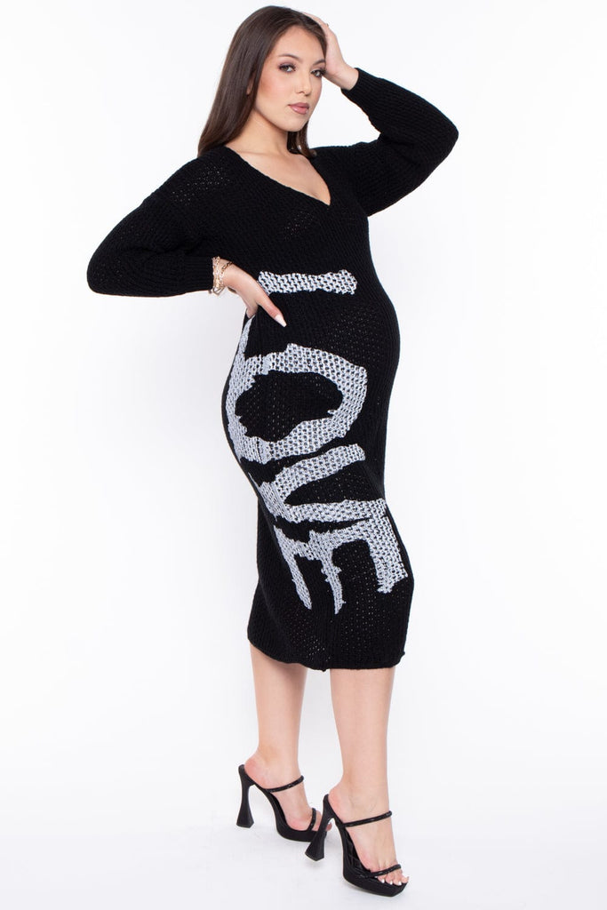 VENTI6 Dresses Maternity "Love" Sweater Knit Dress - Black
