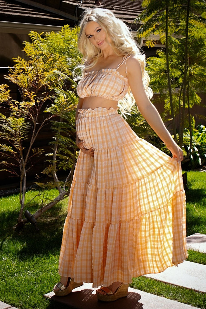 Mable Sets Small / Orange Maternity Maui Two Piece Maxi Skirt Set - Orange