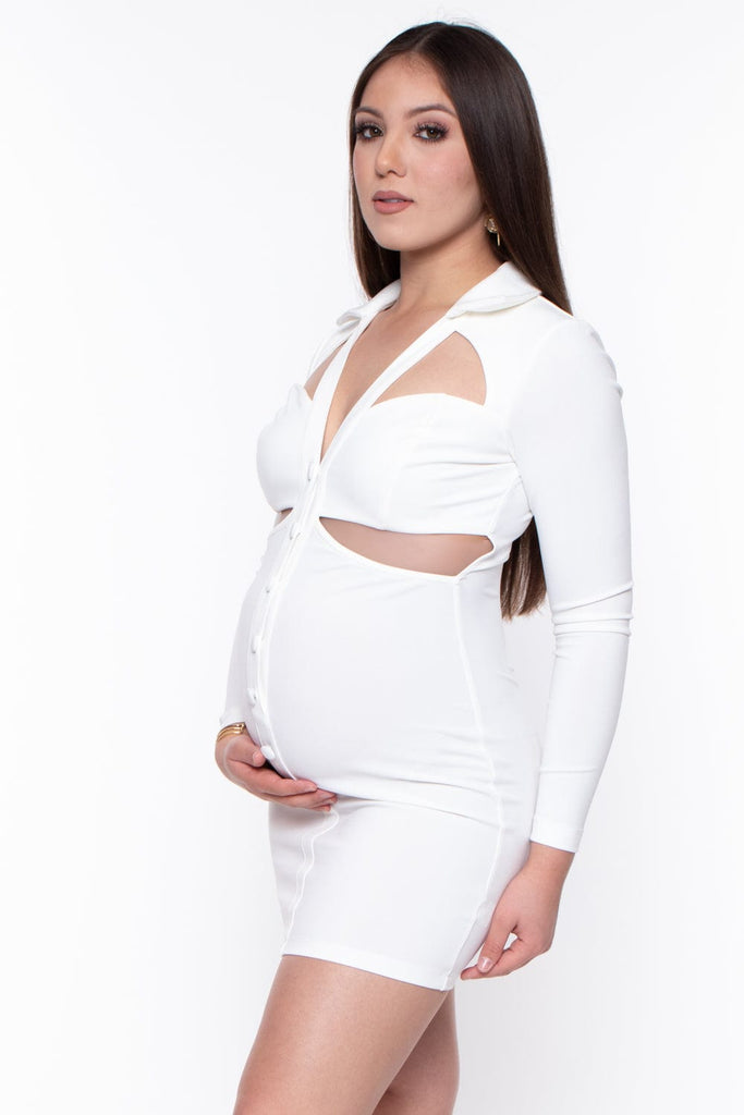 Symphony Dresses Maternity Nisha Collar Shirt  Dress - White
