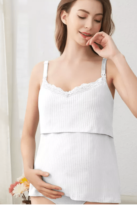 Shantou Liduo Comfort & Support Medium / White Maternity Pajamas Cotton Nursing Bra Top - White