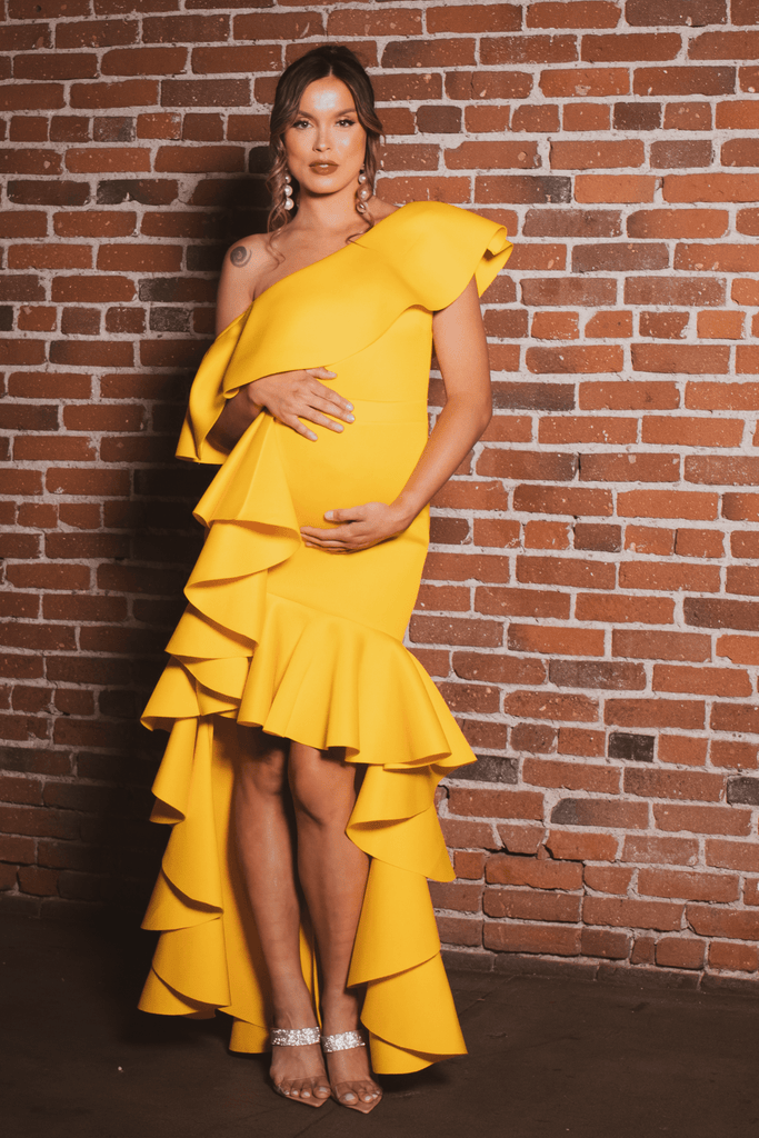 Va va Voom Dresses Small / Yellow Maternity Penelope Ruffle Gown -Yellow
