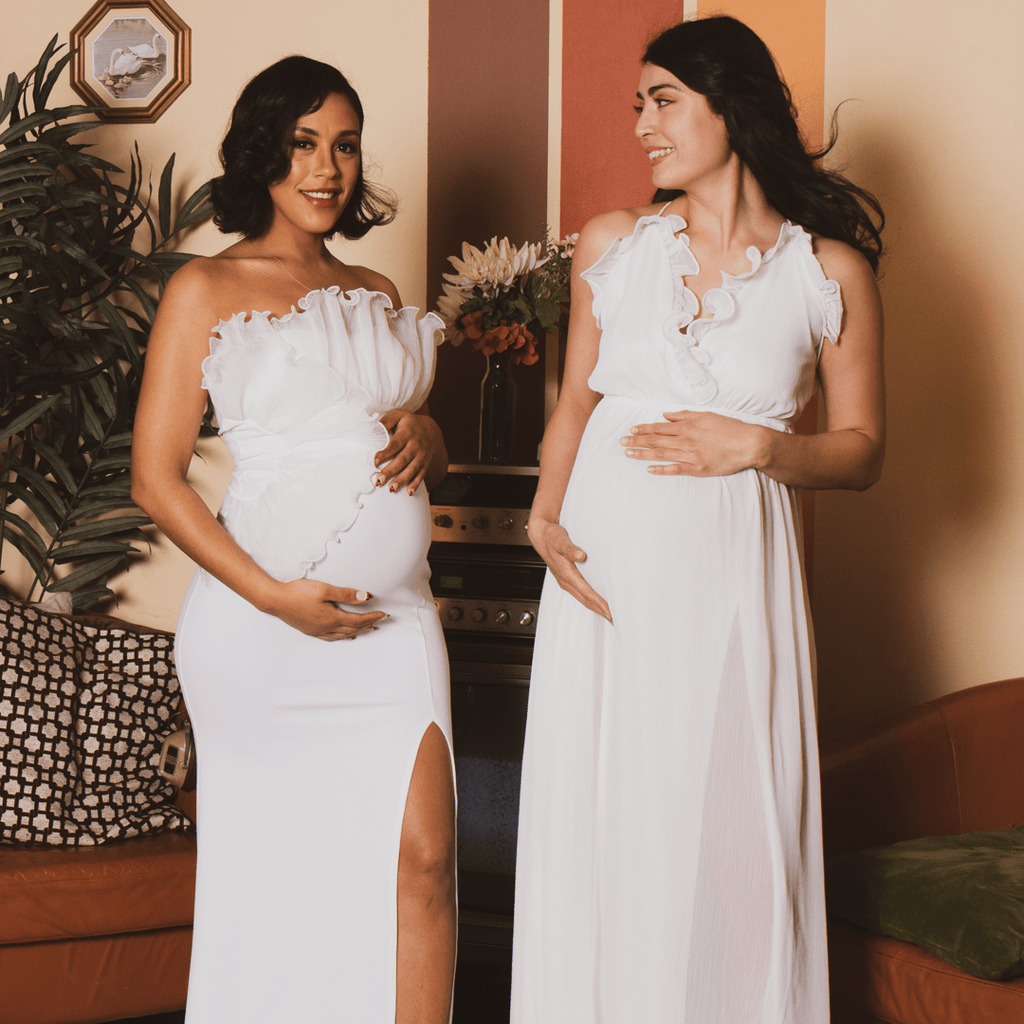 Symphony Dresses Maternity Pleated Fan Myra Gown -White