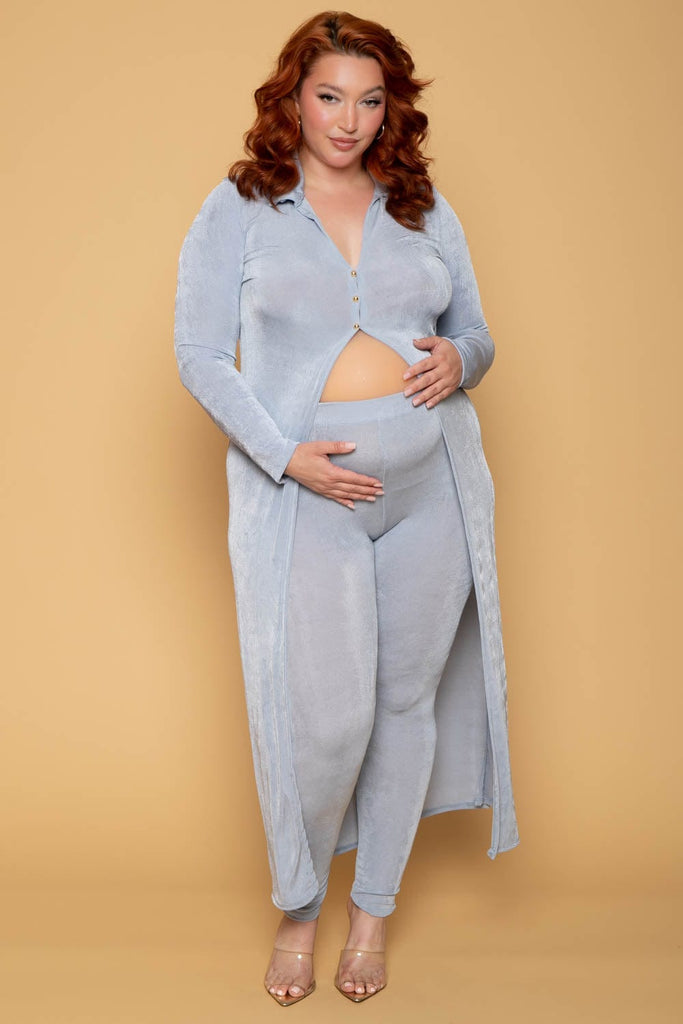 Gibiu Sets 1X / Baby Blue Maternity Plus Frances Slinky Cardigan Set - Baby Blue