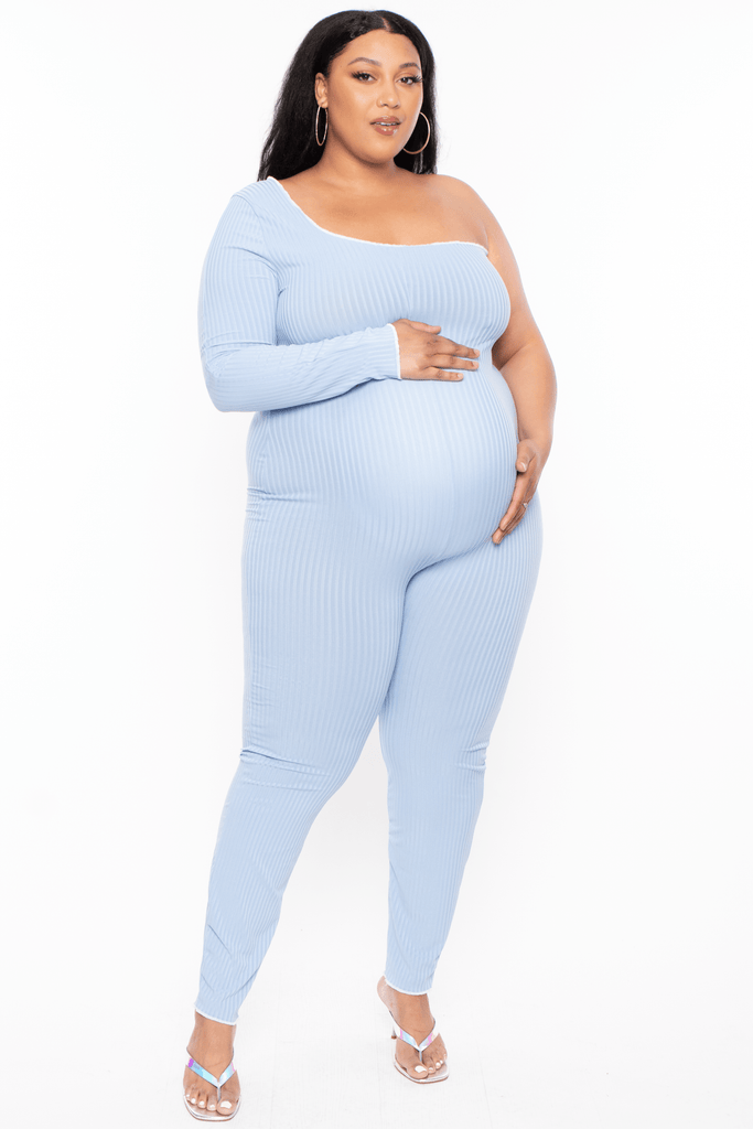 Gibiu Jumpsuits & Rompers Maternity Plus Jannie One Sleeve Exposed Seams Jumpsuit- Blue