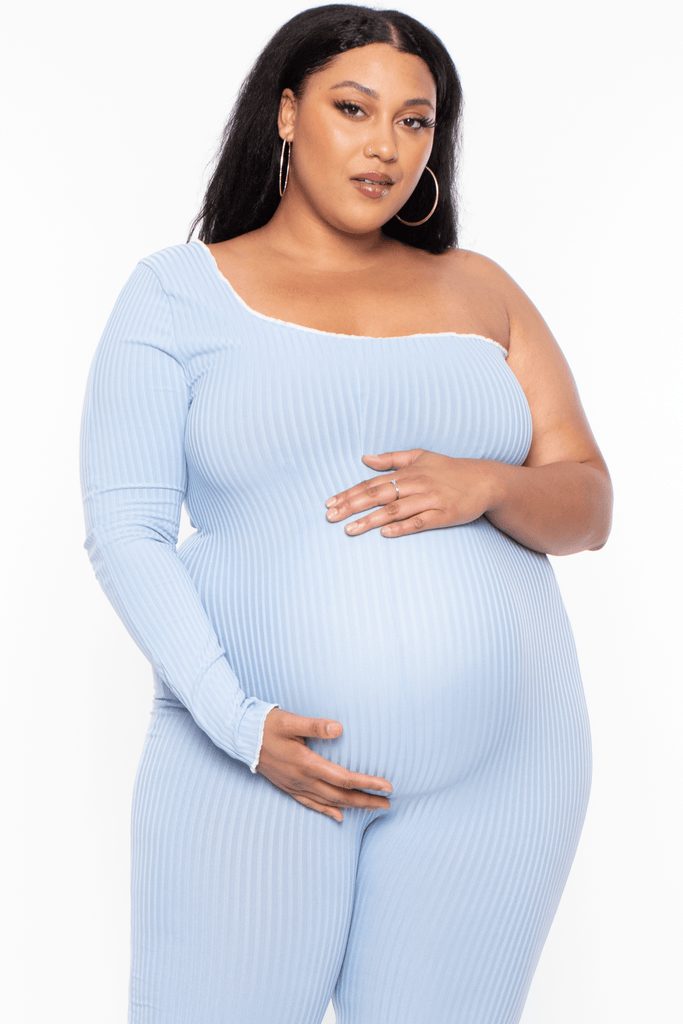 Gibiu Jumpsuits & Rompers Maternity Plus Jannie One Sleeve Exposed Seams Jumpsuit- Blue