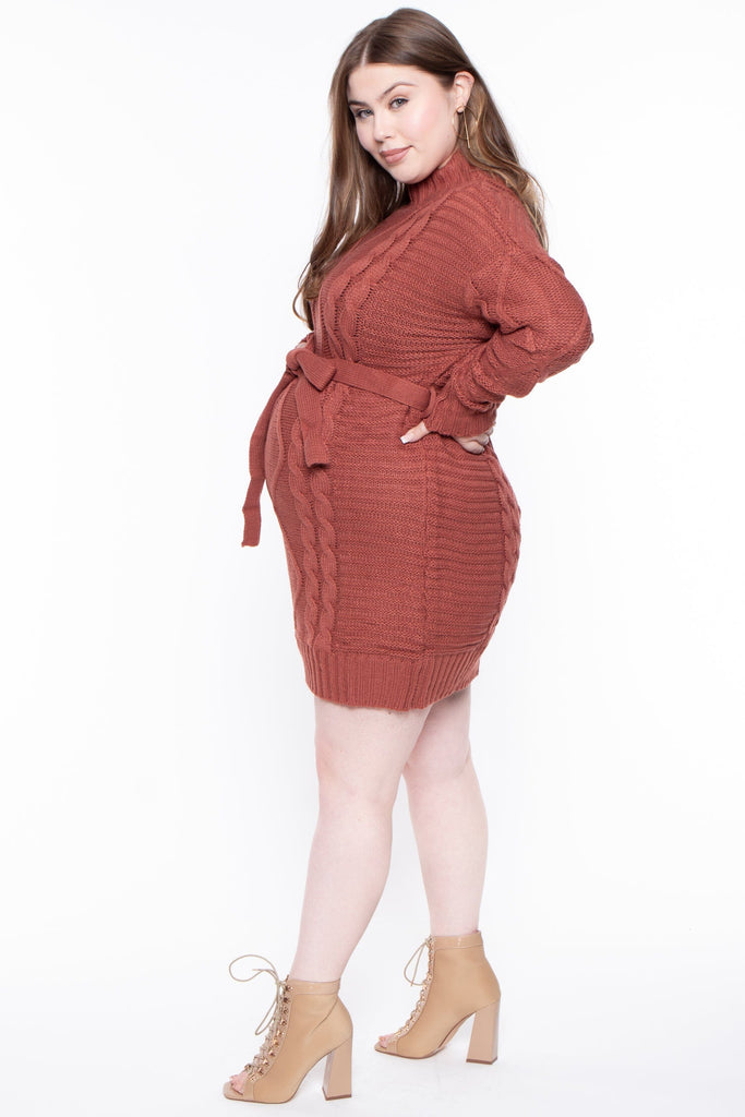 Kori Dresses Maternity Plus Kailah Cable Knit Sweater Dress - Brown