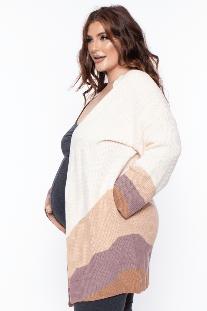 Cozy Casual Tops Maternity Plus Willow Open-Front color block Cardigan - Vanilla