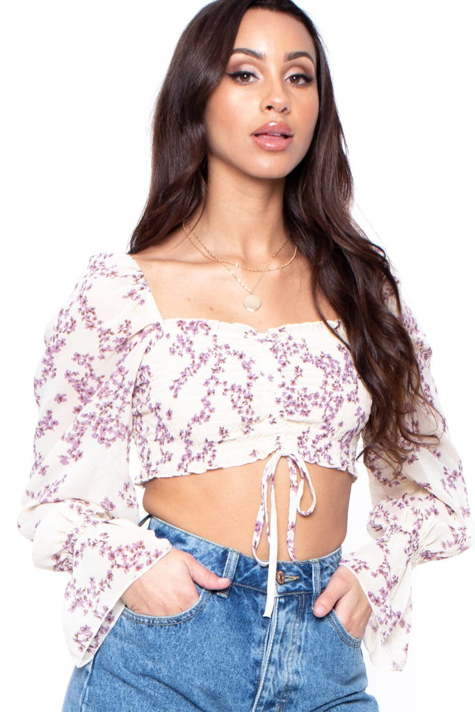 Alexa Floral Ruched Crop Top- Cream - BUMP BIDDY
