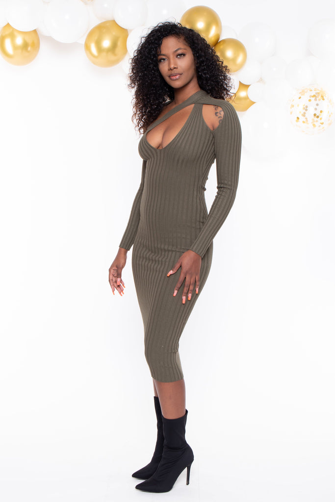 DO + BE Dresses Biddy Babe - Aubree Ribbed Midi Dress - Olive