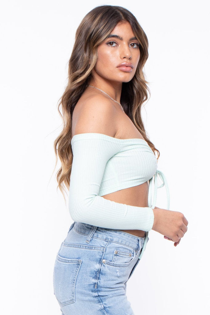 Celeste Long Sleeve Knit Crop Top- Mint - BUMP BIDDY