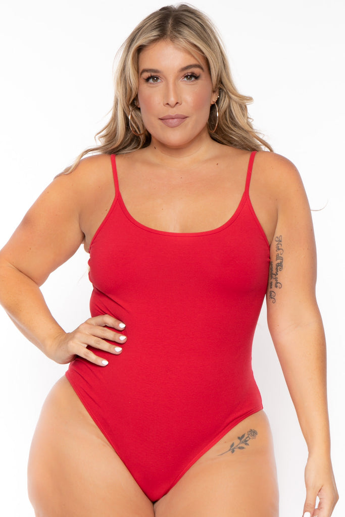 Curvy Sense Bralettes And Bodysuits 1X / Red Plus Size Jersey Girl Bodysuit - Red