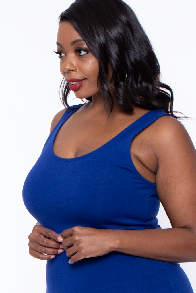 Plus Size Essential Tank Bodycon Dress- Royal Blue - Curvy Sense