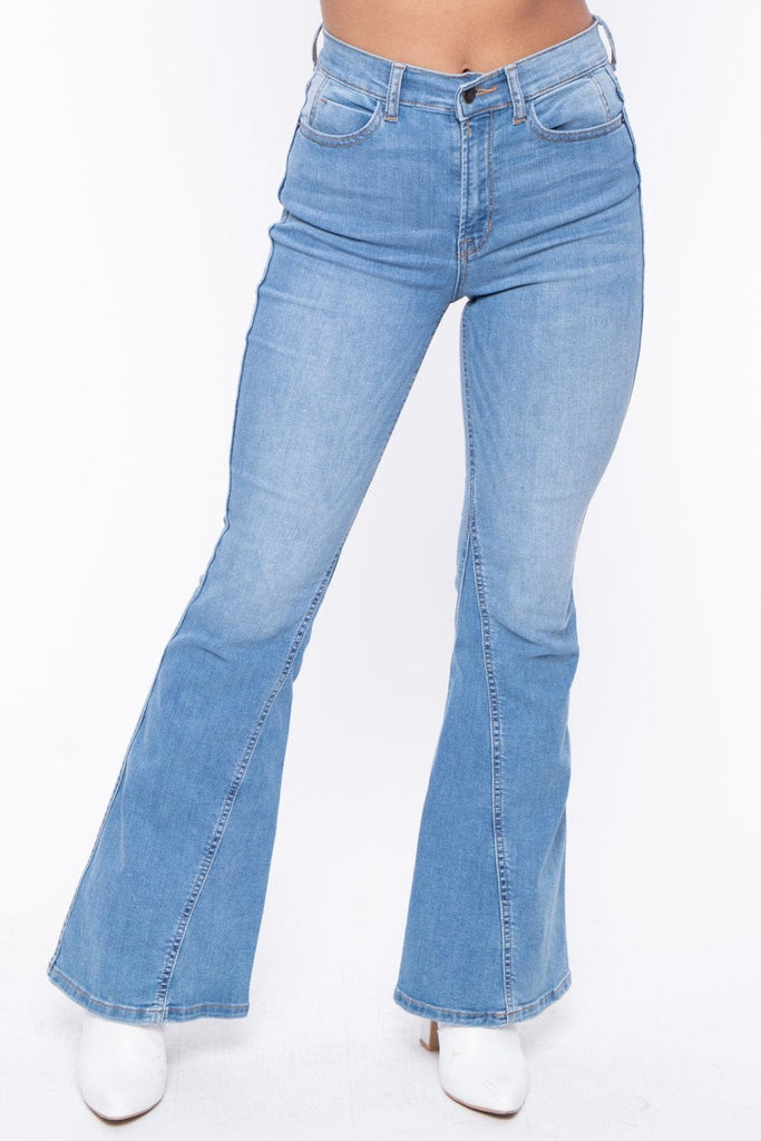 Dakota High Rise Flare Jeans - Medium Wash - BUMP BIDDY