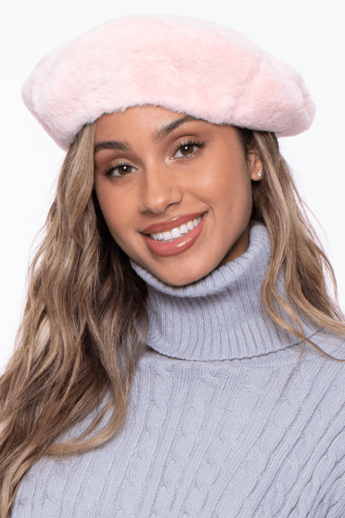 Illuma Fashion Accessories ONE SIZE / Blush Faux Fur Fluffy Beret- Blush