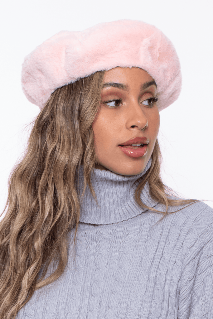 Illuma Fashion Accessories ONE SIZE / Blush Faux Fur Fluffy Beret- Blush