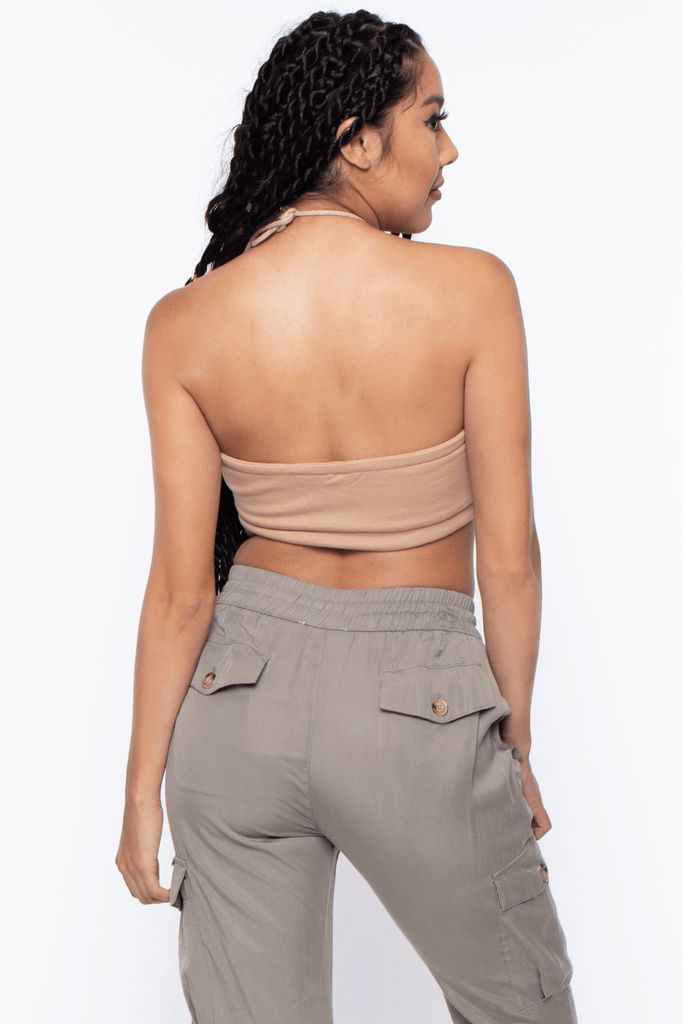 Hey Babe TOPS Giselle Knit Halter Top- Tan