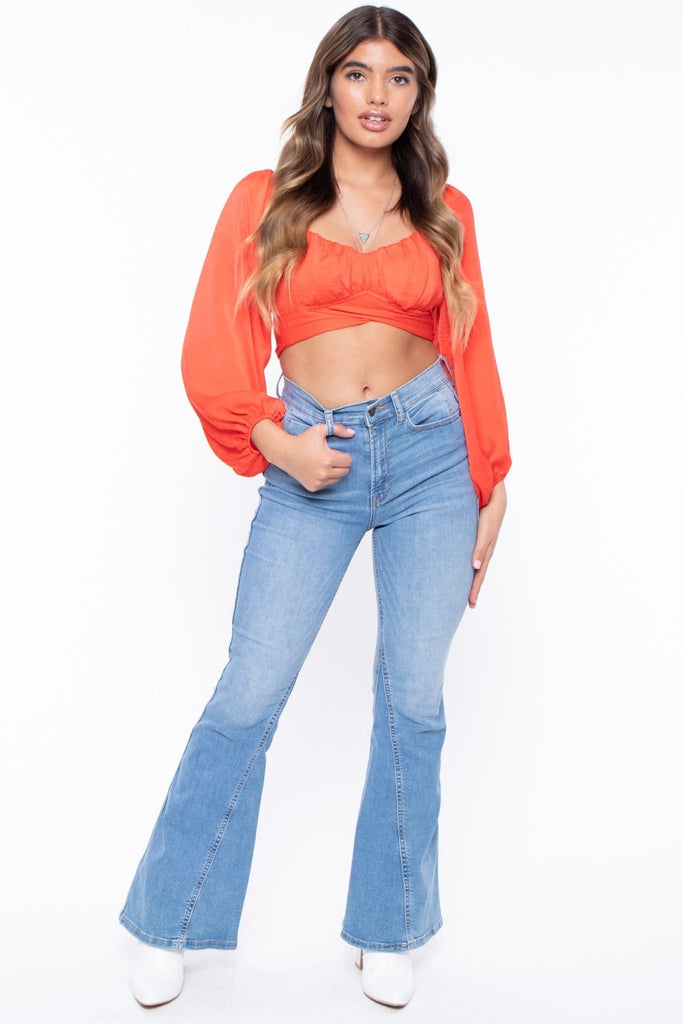 Isabella Satin Puff Sleeve Crop Top- Red - BUMP BIDDY