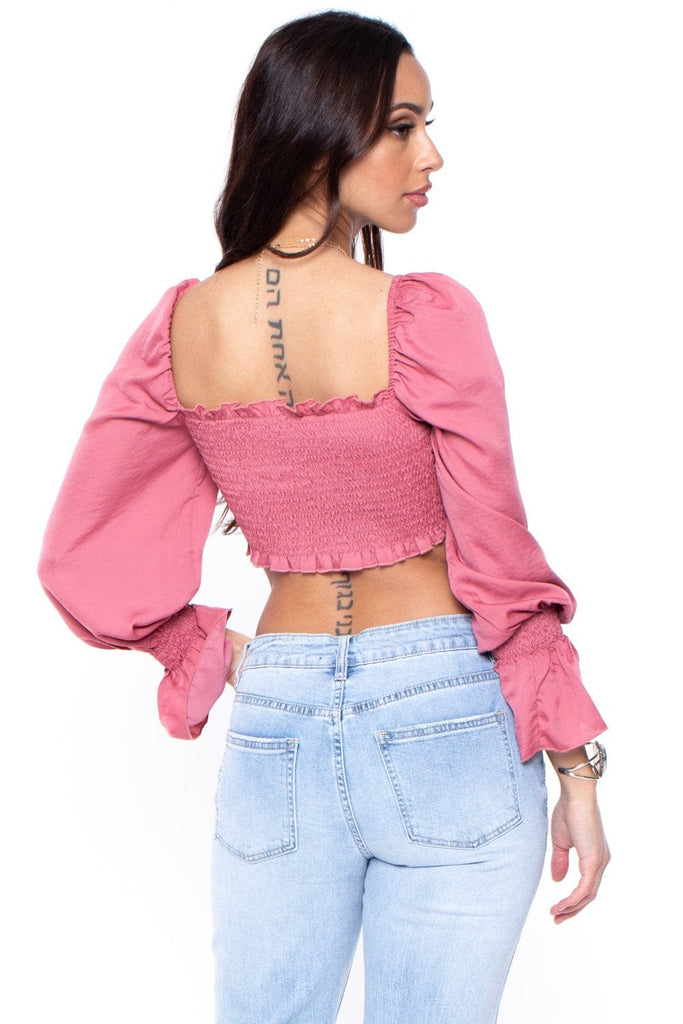 Joy Ruched Crop Top - Mauve - BUMP BIDDY