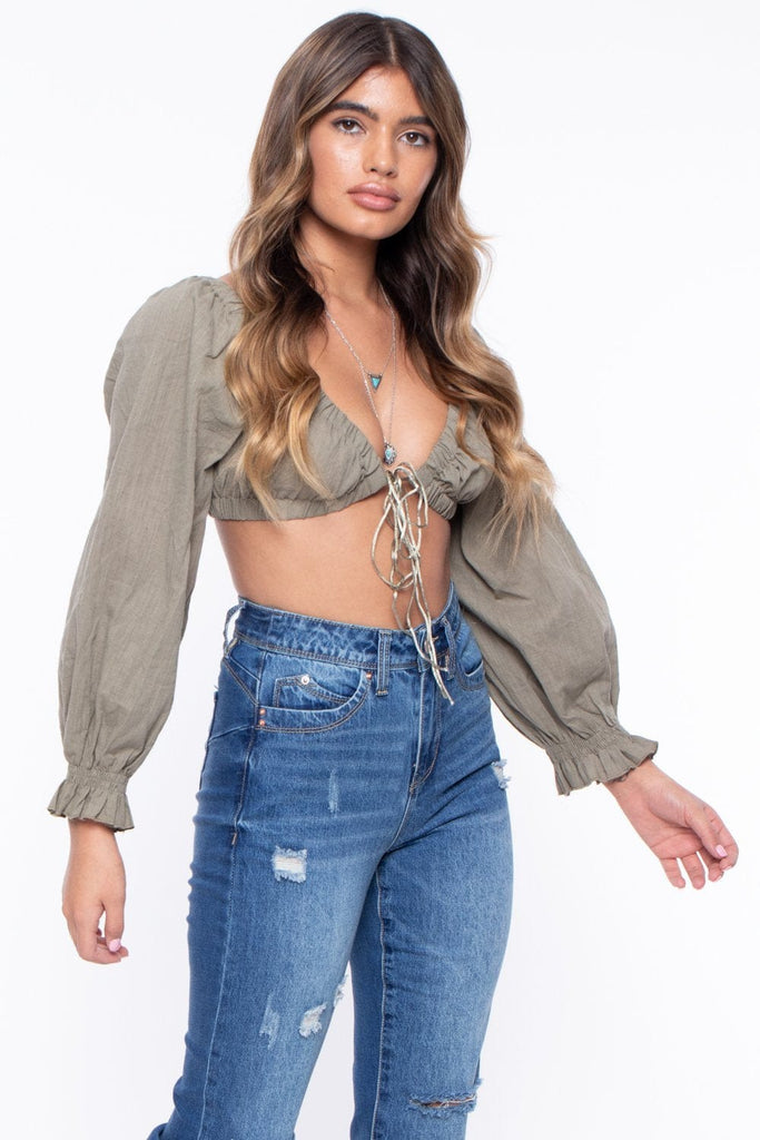 Lara Puff Long Sleeve- Olive - BUMP BIDDY