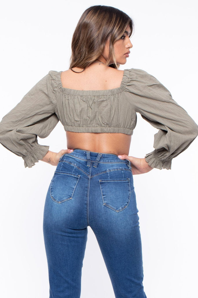 Lara Puff Long Sleeve- Olive - BUMP BIDDY