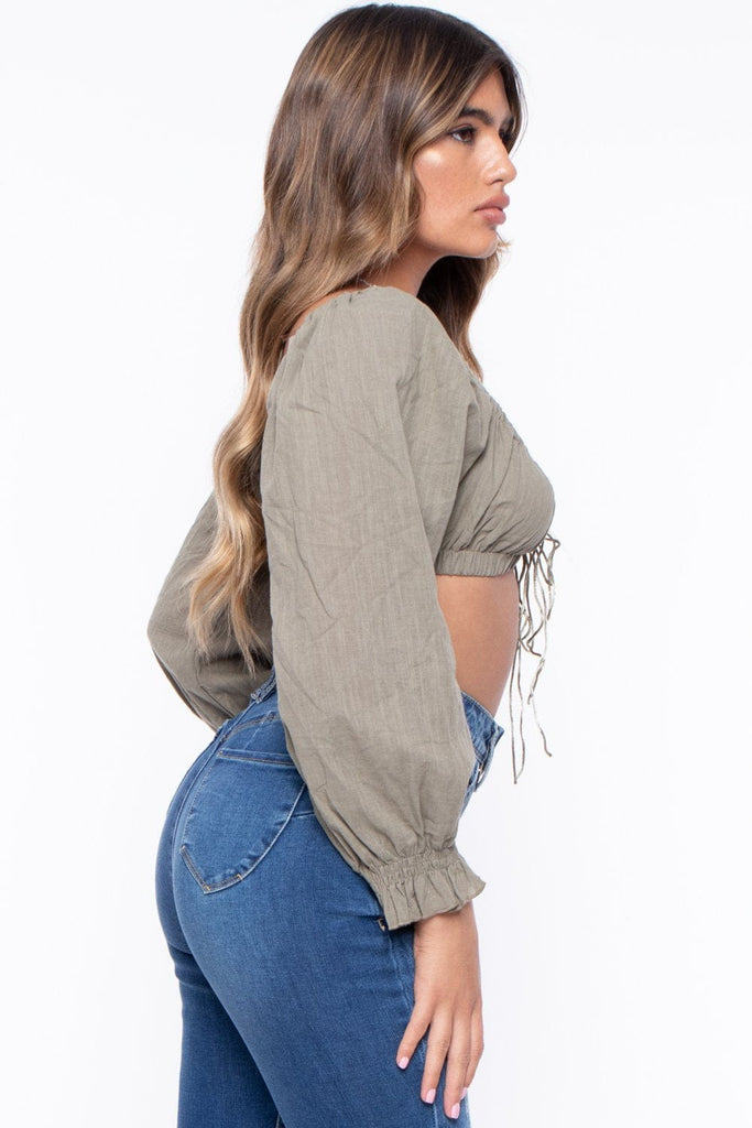 Lara Puff Long Sleeve- Olive - BUMP BIDDY