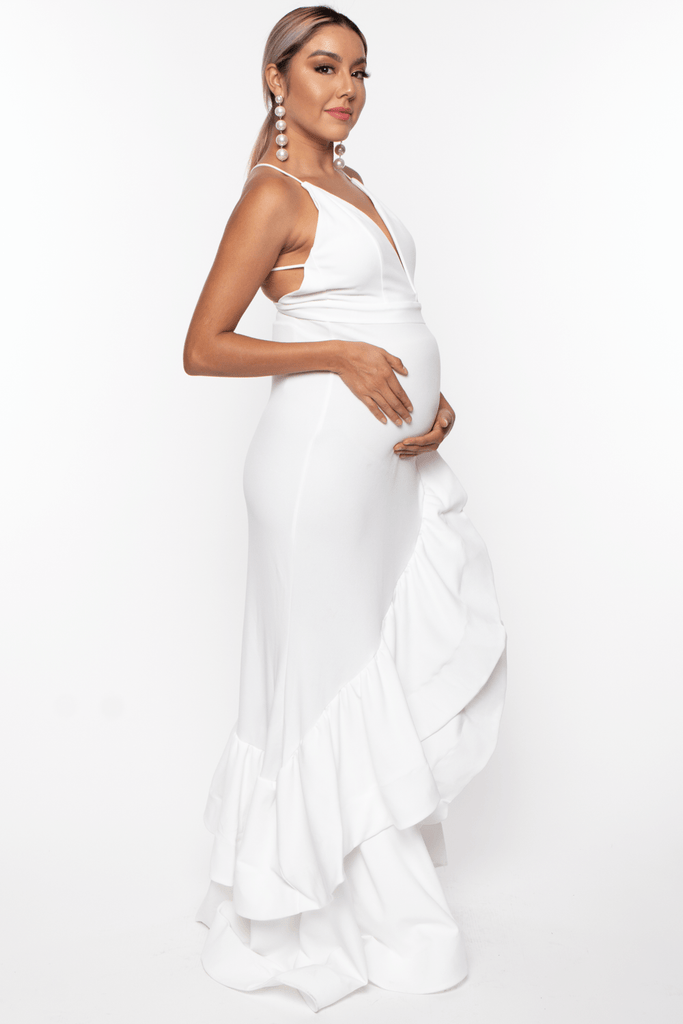 Symphony Dresses Maternity Alessandra Cascade Ruffle Gown - Ivory