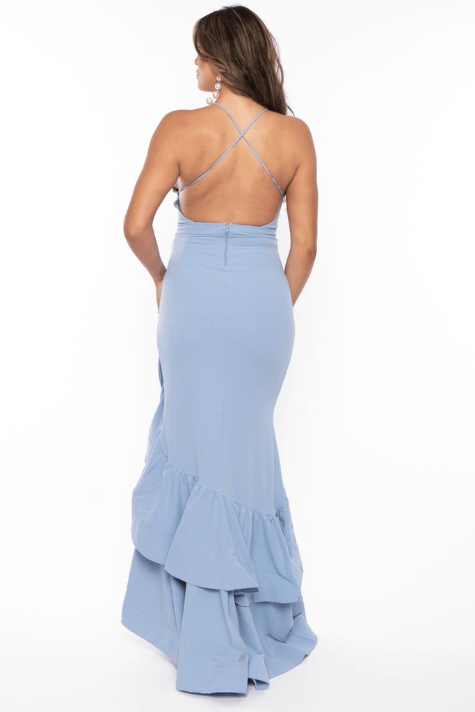 Symphony Dresses Maternity Alessandra Cascade Ruffle Gown - Light Blue