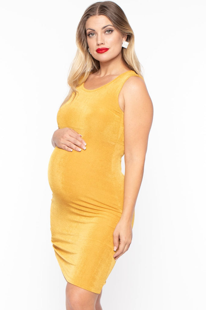 Maternity Allie Slinky Bodycon Dress - Mustard - BUMP BIDDY