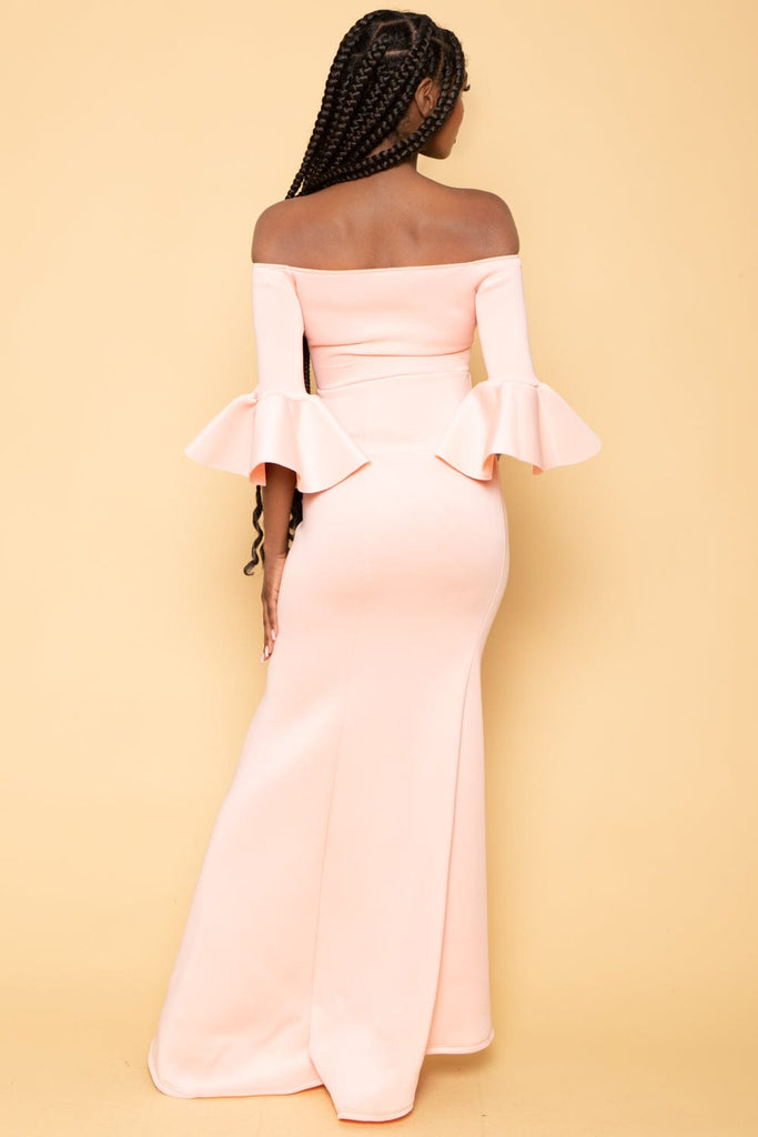 Va va Voom Dresses Maternity Alyanna Flounce Sleeve Gown - Blush