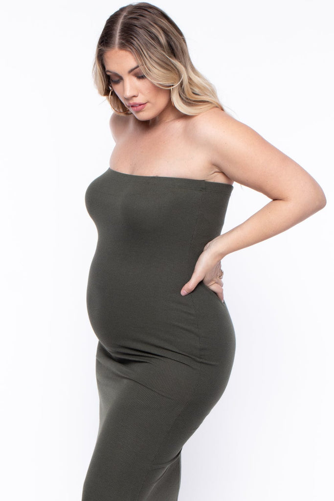 Maternity Amara Ribbed Tube Maxi Dress - Olive - BUMP BIDDY