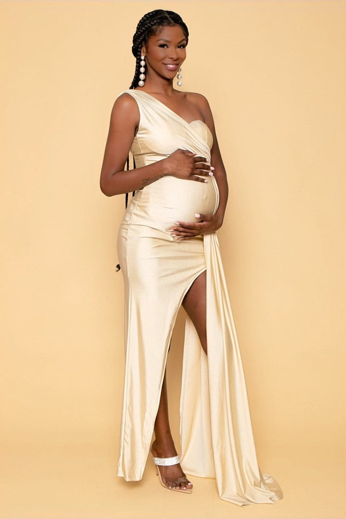 Ricarica Dresses Maternity Ayanne Shoulder Sash Gown - Champagne
