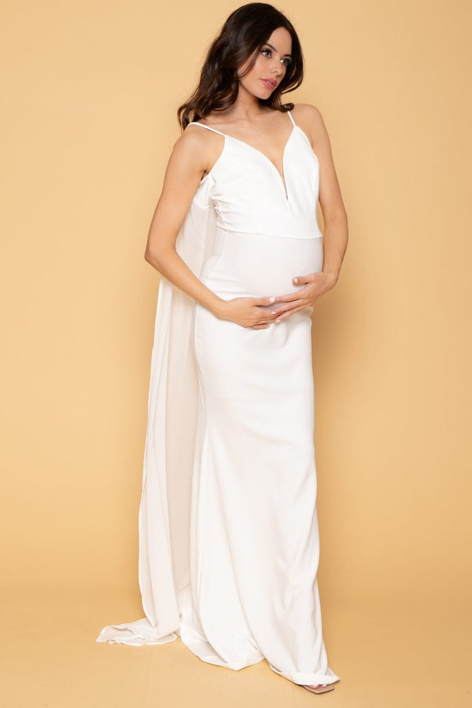 Symphony Dresses Maternity Belinda Chiffon Cape Back Gown - Ivory