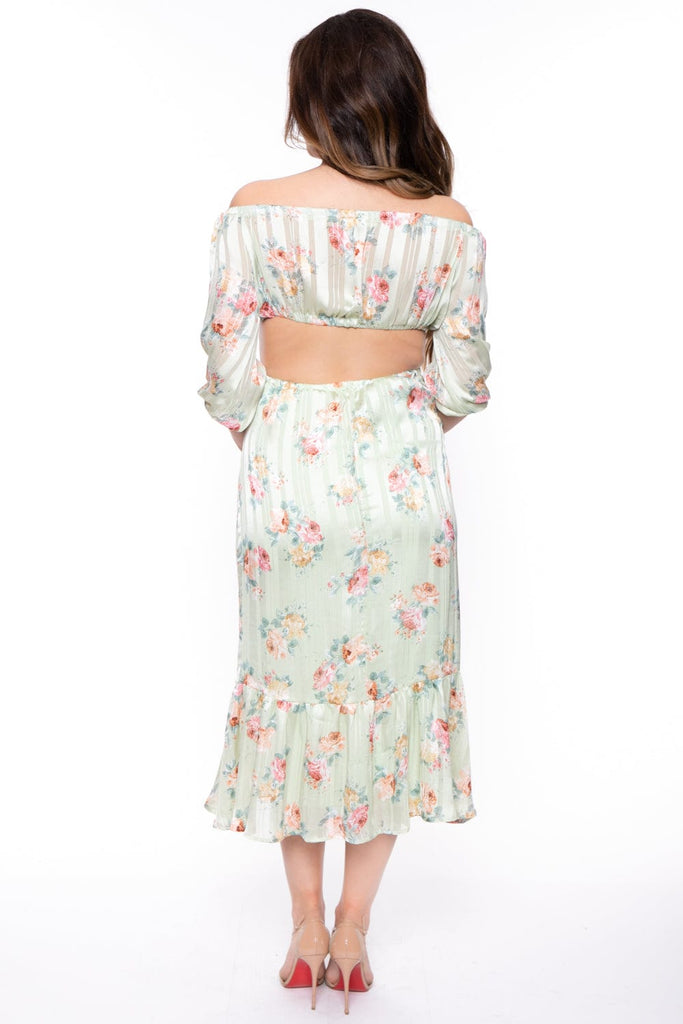 Endless Blu Dresses Maternity Blossom Off The Shoulder Maxi Dress - Sage