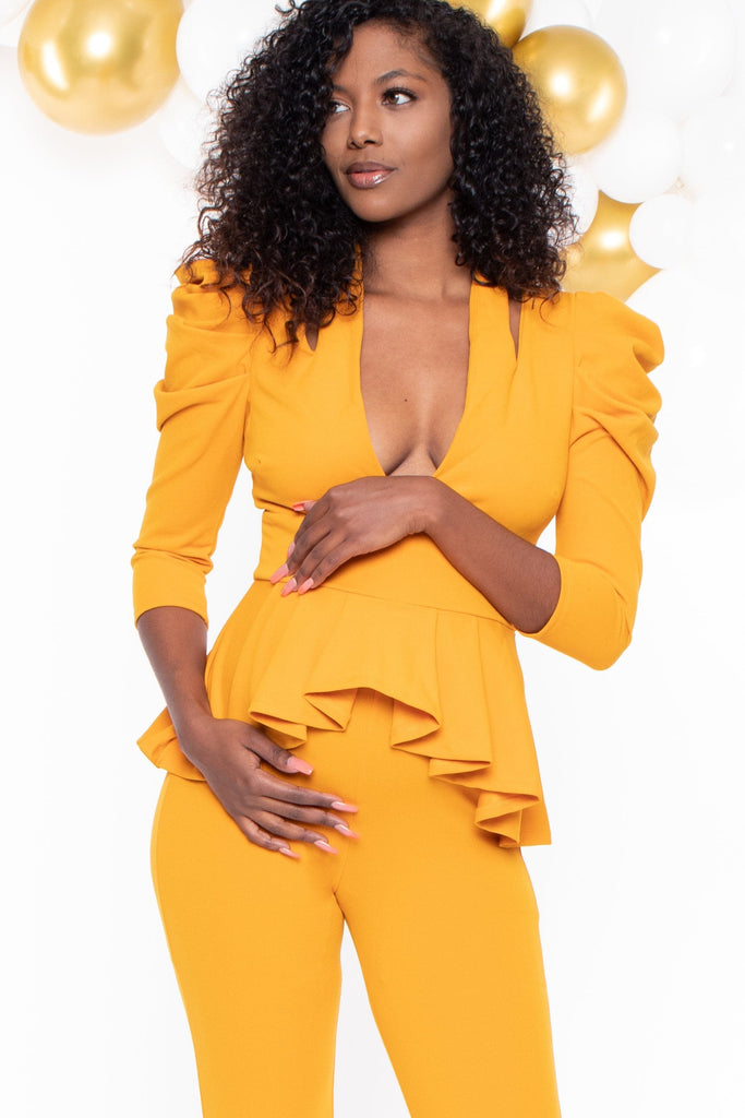 Gibiu Jumpsuits & Rompers Maternity Carlita Puff Sleeve Jumpsuit - Mustard