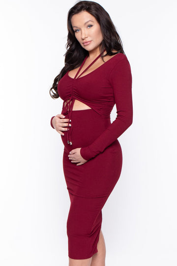 Privy Dresses Maternity Catrina Peek A Boo Dress - Burgundy