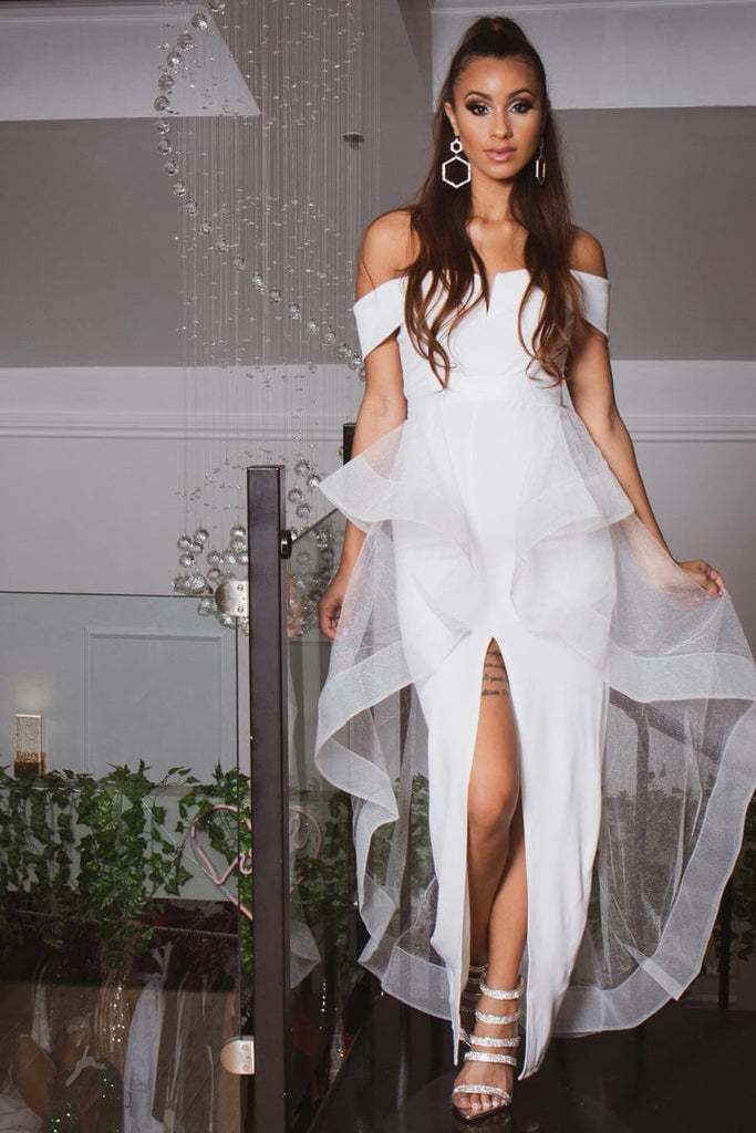 Symphony Dresses Maternity Clara Off The Shoulder Tull Dress - White