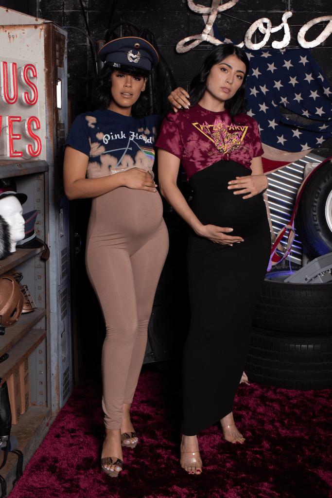 Bump Biddy Tops Maternity Def Leopard Cropped  Graphic Tee- Bleached Out Berry