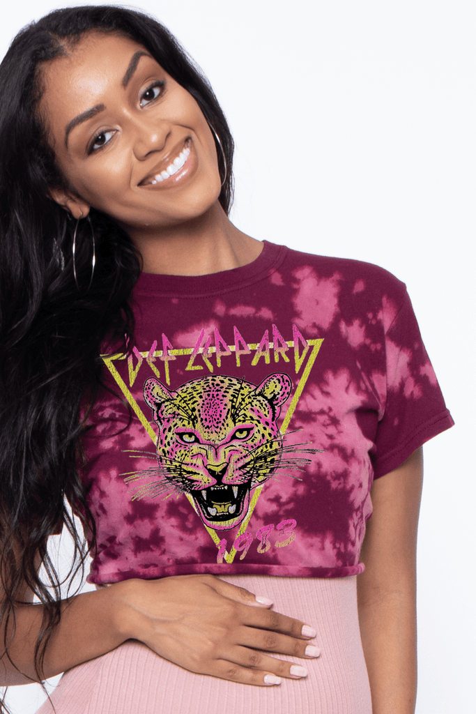 Bump Biddy Tops Maternity Def Leopard Cropped  Graphic Tee- Bleached Out Berry