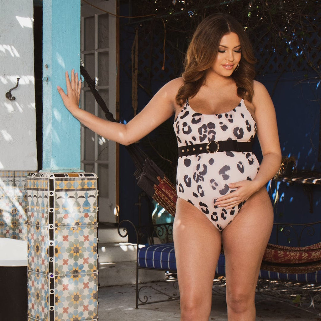 Maternity Fawn Belted One-Piece Swimsuit - Nude - BUMP BIDDY