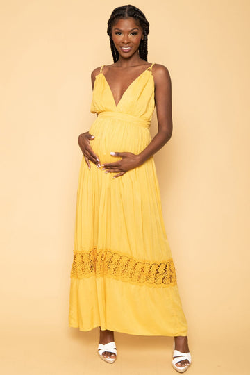 Dress Day Dresses Maternity Faye Lace Detail Maxi Dress - Mustard