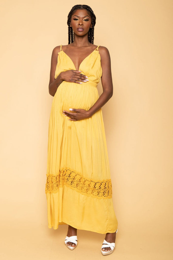 Dress Day Dresses Maternity Faye Lace Detail Maxi Dress - Mustard