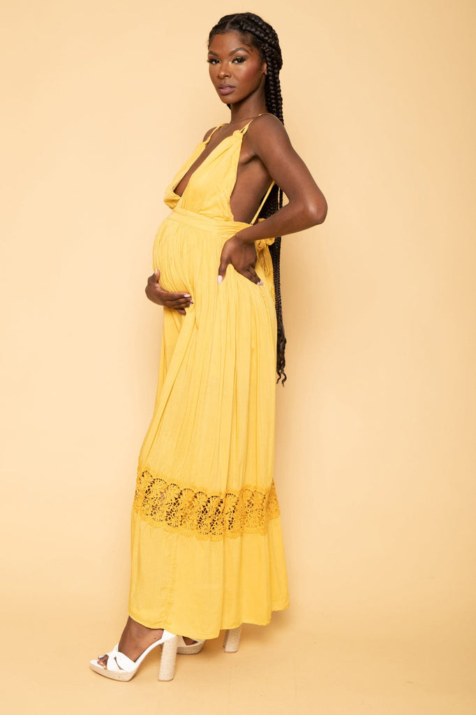 Dress Day Dresses Maternity Faye Lace Detail Maxi Dress - Mustard